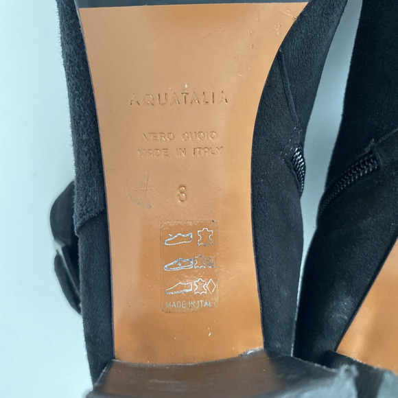 Aquatalia Vanie Black Ankle Boot Suede Round Toe Black Heel Sid Zip 8 - Picture 8 of 9